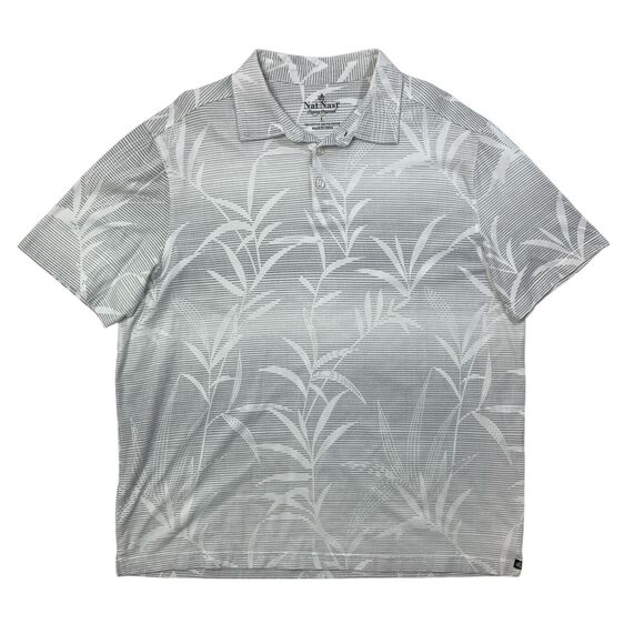 Nat Nast Shirt Men L Large White Grey Luxury Originals Leaf Pattern Short Sleeve - Picture 1 of 10